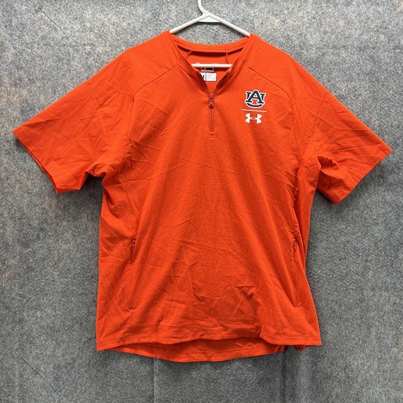 Under Armour Shirt Men Large Orange Training Auburn Tigers Football 1/4 Zip - Picture 1 of 12